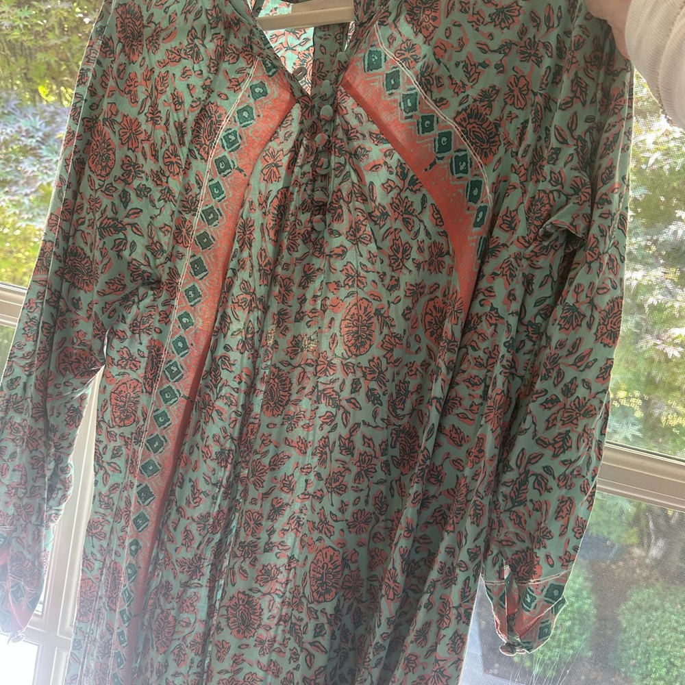 Natalie Martin Teal and Coral Maxi Dress